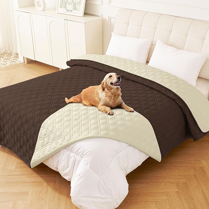 hyha Waterproof Dog Bed Blanket, Soft Pet Blankets, Waterproof Couch Cover for Dogs, Reversible Sofa Covers Washable for Furniture (82x102 Inch, Chocolate/Beige)