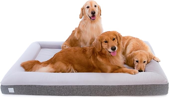 Luxury Essential Orthopedic Memory Foam Dog Bed with Waterproof Liner and Machine Washable Cover with YKK Zippers (X-Large 61" L x 44" W x 7" Th)