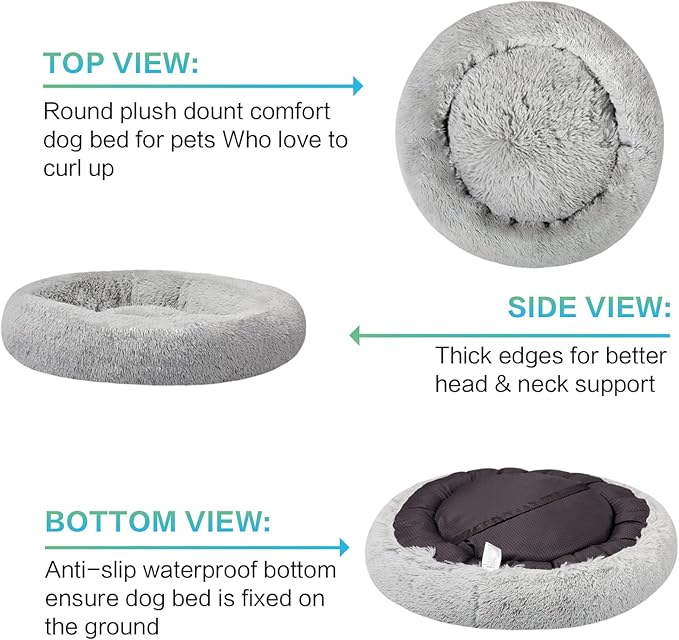 SAVFOX Plush Calming Donut Beds - Comfy Cuddler for Dogs & Cats, Washable Faux Fur, Multiple Sizes XS-XXL