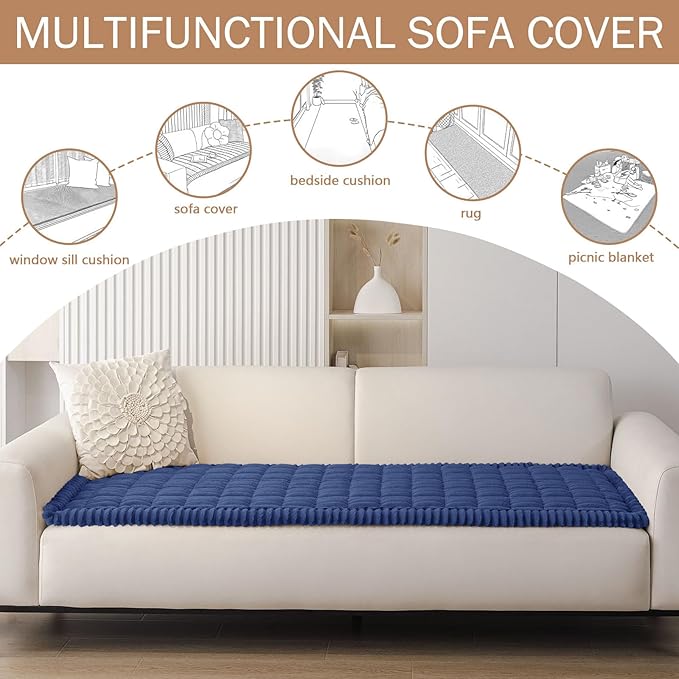 Smiry Couch Cover for Dogs Washable, Non Slip Fuzzy Pet Couch Covers for 3 Cushion Sofa Pet Friendly, Thick Soft Sofa Slipcovers Cushion Protector (Navy Blue, 27.6" x 82.7")
