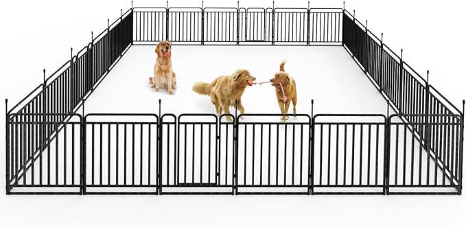 Durable Dog Fence 40" Height 24 Panels Thickened Dog Playpen with Portable Handle & Strap, Easy to Install – Stylish Curved Panel Design for Pets, Indoor Use Outdoor Use