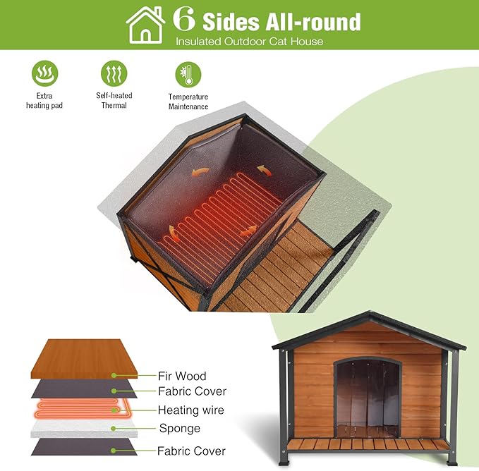 Large Heated Dog House Outdoor XL Insulated Dog House Weatherproof Dog Kennel ((with Heating Pad & Liner), Extra Large Heated Dog House (AIR89-HP))