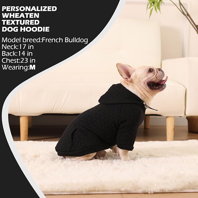 EXPAWLORER Textured Cable Knit Basic Dog Hoodie, Elevated Style Dog Sweater with Leash Hole and Pocket, Soft and Warm Pet Winter Coat, Cold Weather Clothes for Small Medium Large Dogs,Black M