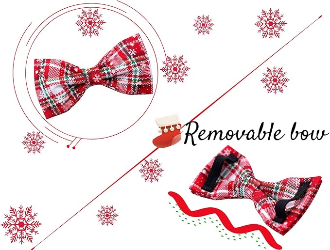 Lionheart glory Christmas Plaid Dog Collar Adjustable Soft Dog Collar with Bowtie, Pet Gift Dog Collars Bow for Small Medium Large Dogs