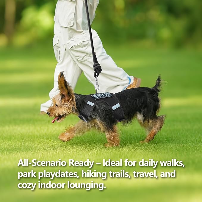 Dog Harness for Puppy – Adjustable Reflective Easy Put On Soft Mesh Vest for Small Dogs with 2 Patches (Black,XXXS)
