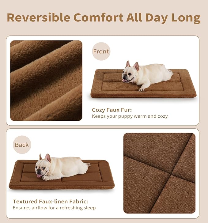 MADE 4 PETS Dog Crate Pad Bed for Large Dogs, Washable & Reversible, Anti-Slip Kennel Mat for Cozy Sleeping, Soft Fluffy Dog Bed for Indoor & Outdoor Use, 41"x29", Brown