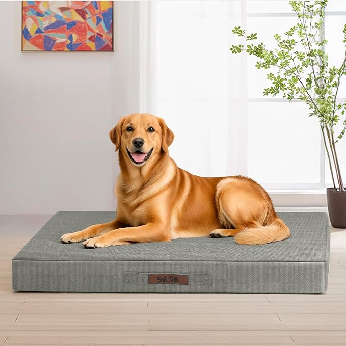 Sytopia 42" XL Indestructible Waterproof Chew-Resistant Dog Bed, 90 lbs Capacity for Extra Large Dogs, Indoor & Outdoor Use, Light Gray