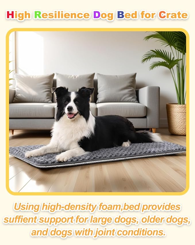 Dog Bed for Crate High Resilience Foam Crate Pad Mat for Medium Large Dogs Washable Anti-Slip,35" x 22",Dark Gray