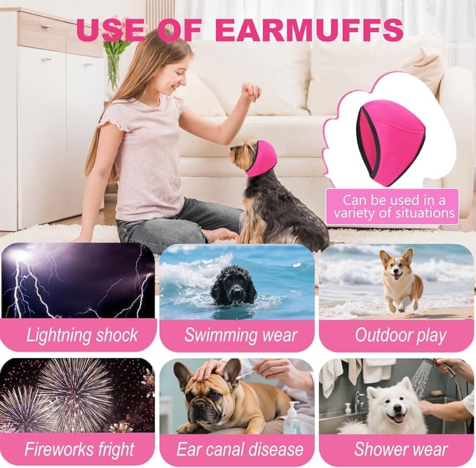 Dog Ear Muffs No Shake Ear Wraps for Dogs Ear Protection for Noise & Anxiety Relief Comfort Calming Hoodie, Protection Firework Grooming Bathing and Force Drying (Pink S)