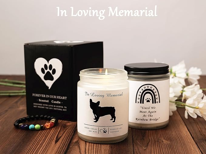 Soy Wax Scented Dog Memorial Candle, Loss of Dog Gift Candle, Dog Sympathy Candle, Dog Memorial Gifts for Loss of Dog, Thoughtful Sympathy, Remembrance - 7 Ounces (French Bulldog)