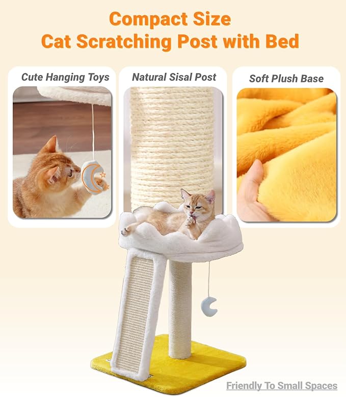 Happi N Pets New Cloud Cat Tree Tower, Cat Scratching Post with Bed, Small Cat Tree, Compact Cat Tower with Scratching Pad & Cloud Soft Perch & Cute Toys, Extra Toy, Bounus Catnip