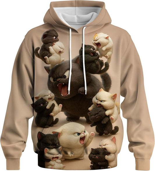 Blissboy Novelty Long Sleeve Hoodie Funny Cat Print Sweatshirts
