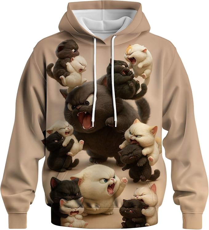 Blissboy Novelty Long Sleeve Hoodie Funny Cat Print Sweatshirts