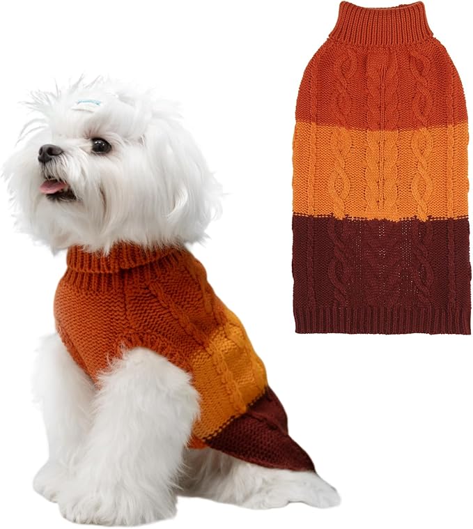 EXPAWLORER Dog Sweater - Large Dogs Fall Sweaters for Girls Boys,Classic Turtleneck Knitwear Dog Clothes for Cold Weather, Cable Knit Dogs Outfit,Coat,Pet Apparel (Orange,L)