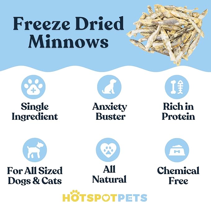 hotspot pets Freeze Dried Minnows Treats for Cats & Dogs (1 Pound Bag Over 400 PCS) (Made in USA) All Natural, High Protein, Rich in Omega-3s, Grain-Free,Perfect for Training, Topper or Snack