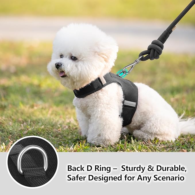 Dog Harness for Puppy – Adjustable Reflective Easy Put On Soft Mesh Vest for Small Dogs with 2 Patches (Black,M)