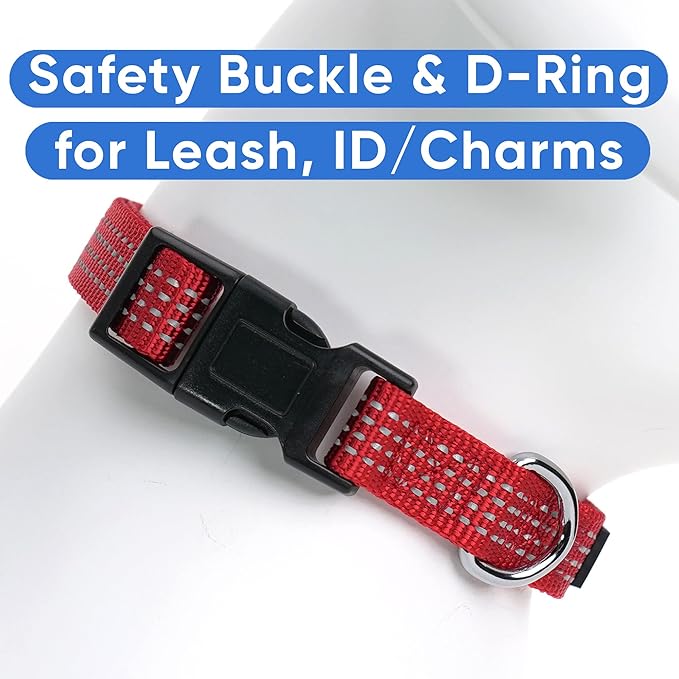 Pawtitas Reflective Dog Collar - Adjustable Medium Dog Collar, Red