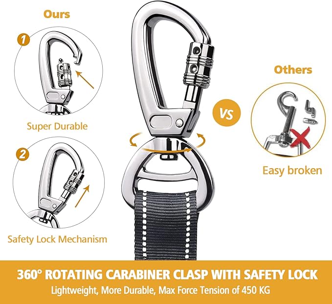 Fashion&cool Heavy Duty Dog Leash Especially Large Dogs Up to 150lbs, 4-6 Ft Reflective Dog Walking Training Shock Absorbing Bungee Leash Car Seat Belt Buckle, 2 Padded Traffic Handle Extra Control