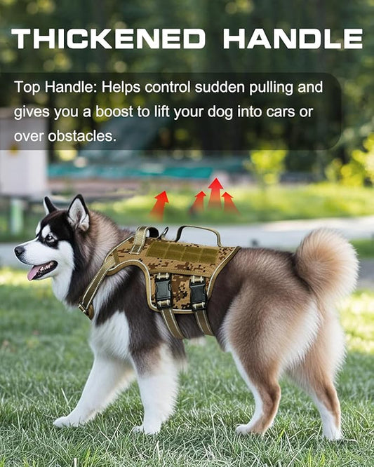 Dog Harness for Large Dogs Heavy Duty, No Pull Tactical Dog Harness with Molle System, Easy On and Off Service Dog Vest, Breathable Padded, Adjustable Reflective Pet Vest for Walking Hiking Training