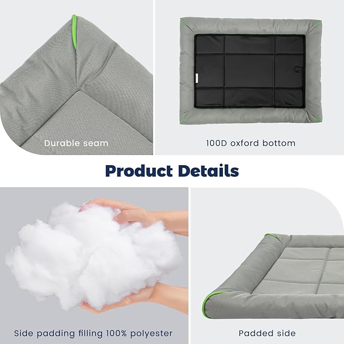 Miguel 900D Oxford Outdoor Waterproof Dog Crate Bed, Water-Resistant Durable Easy Wipe Clean All Weather Pet Mat, Travel Indoor Outdoor Puppy Cat Crate Bed 36inch, Gray