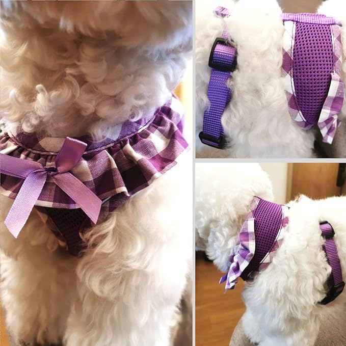 SuperBuddy Upgraded Soft Mesh Dog Harness, Super Breathable Lightweight Pet Harnesses for Puppy Dogs Outdoor Walking, Purple Dog Harness -Small