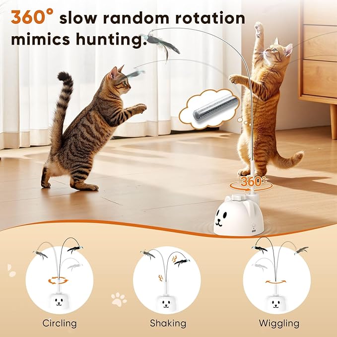 CATPICK Interactive Cat Toys for Indoor Cats - Automatic Flying Bird Feather Toy, USB Rechargeable Electric Cat Teaser with Strong Suction Base, Smart Motion Self-Play Toy for Bored Cats(Brown)