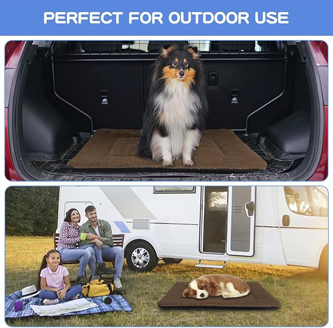 Dog Crate Pad, Kennel Bed Crate Mat for Small Dogs, Washable Cute Pet Bed for Dog Cage, Ultra Soft Flat Puppy Cat Kitten Pillow Cushion for Sleeping Anti-Slip (36" x 23", Brown