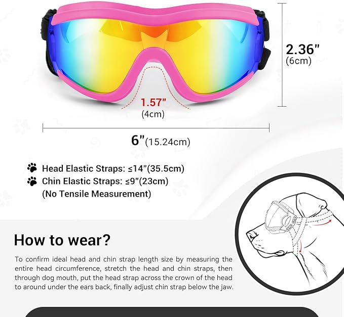 Dog Goggles for Large Breed, Dog Sunglasses Medium Dogs, UV Protection Dustproof Doggy Goggles with Adjustable Straps, Pet Glasses for Medium to Large Breed, Pink