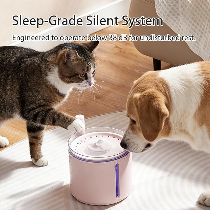Smart Automatic Pet Water Fountain, 2.2L Cordless with Infrared Sensor, Dual Modes, Ultra-Quiet Pump, Safe for Cats & Dogs (Pink, Infrared Sensor)