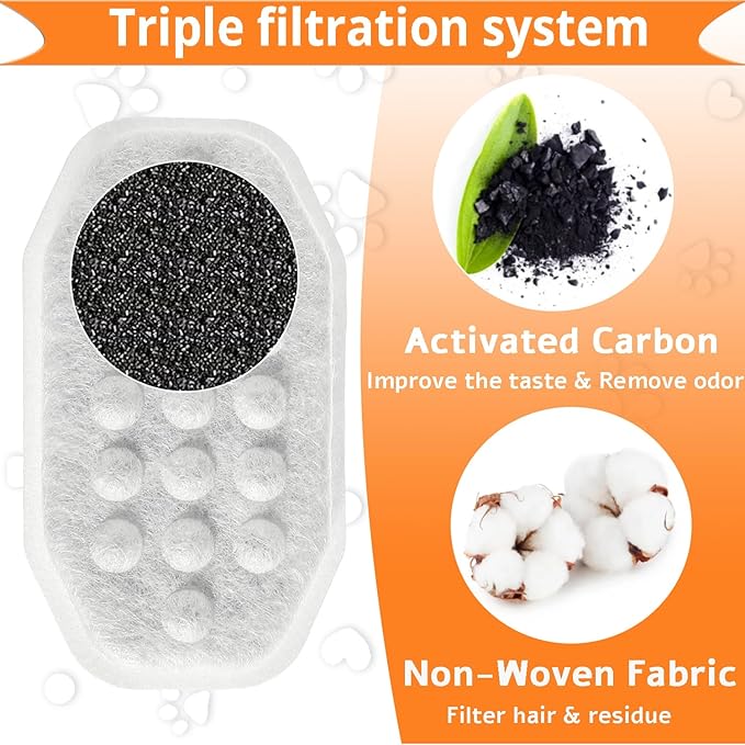 12 Pack 3.2L/108oz Cat Water Fountain Filters Replacement and 12 Pack Pre-Filter Sponges for Stainless Steel Automatic Pet Fountain Dog Water Fountain