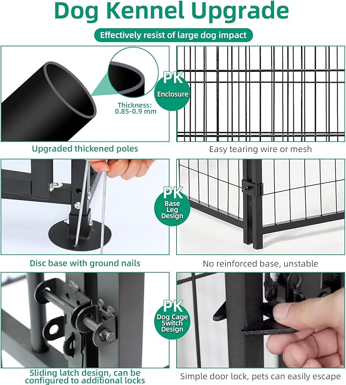 VIVIJASON 4 x 8 x 6 Ft Large Outdoor Dog Kennel, Heavy Duty Metal Frame Dog Cage with Thickened Bars, UV & Waterproof Cover, Outside Pen Playpen Dog Run House for Large to Small Dogs