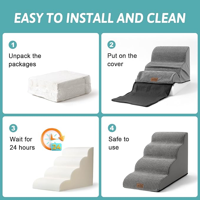 Dog Stairs for High Bed 22.6" H, Small Dog Step for Puppy, Older or Cat, Curved Ramp for Car, Ladder with High Density Foam, Lightweight, Durable, 15.7x33x22.6 inch, 5 Step, Dark Grey