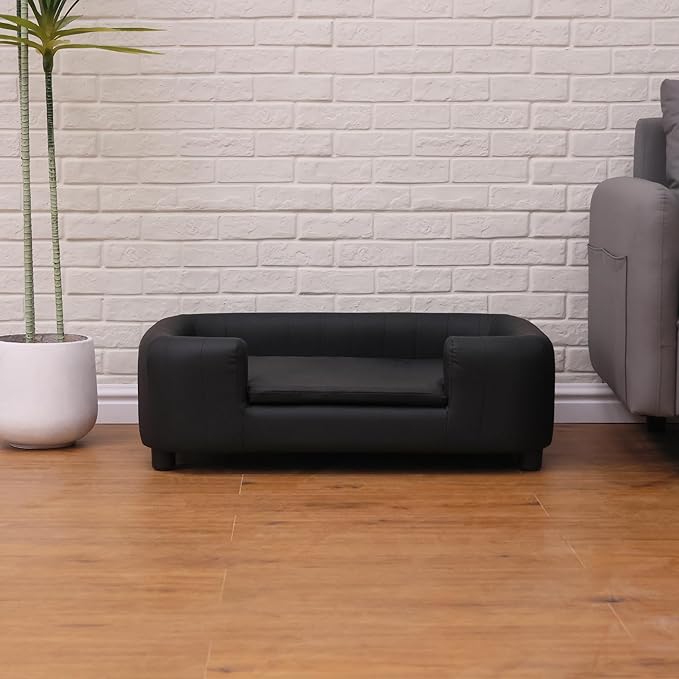 37-Inch Modern Pet Sofa with PU Scratch-Resistant Fabric and Adjustable Legs, Elevated Dog Couch for Small and Medium Dogs, Comfortable Dog Sofa Bed