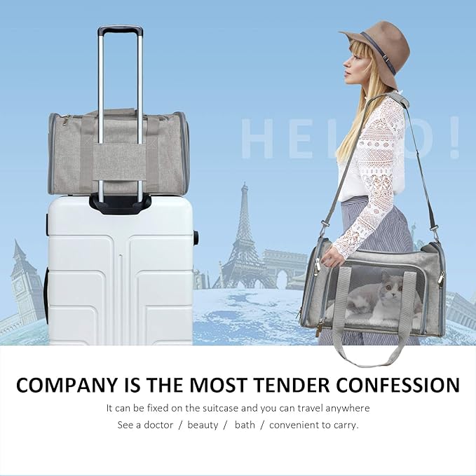 Henkelion Cat Carriers Dog Carrier Pet Carrier for Small/Medium Cats Dogs Puppies (Up to 15lbs), TSA Airline Approved Small Dog Carrier Soft Sided, Collapsible Waterproof Travel Puppy Carrier - Grey