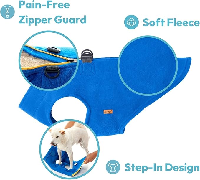 Gooby - Zip Up Fleece Vest, Fleece Jacket Sweater with Zipper Closure and Leash Ring, Turquoise Wash, X-Large
