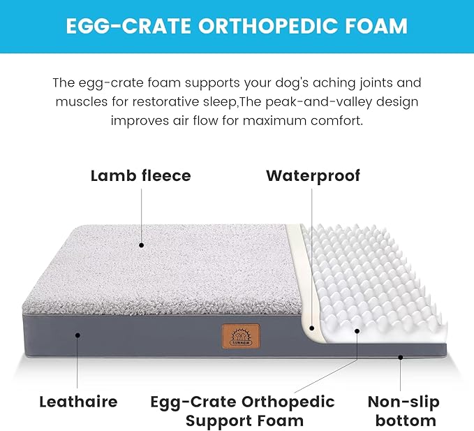 Extra Large Waterproof Dog Bed, Jumbo Orthopedic Dog Beds with Removable Washable Cover for Large Dogs, Pet Bed Mat Egg-Crate Foam, 3XL(47.5"X29"X4"), Grey