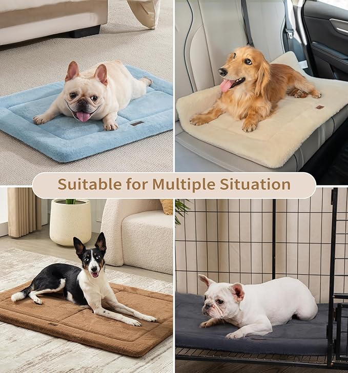 MADE 4 PETS Dog Crate Pad Bed for Extra Large Dogs, Washable & Reversible, Anti-Slip Kennel Mat for Cozy Sleeping, Soft Fluffy Dog Bed for Indoor & Outdoor Use, 48"x30", Brown