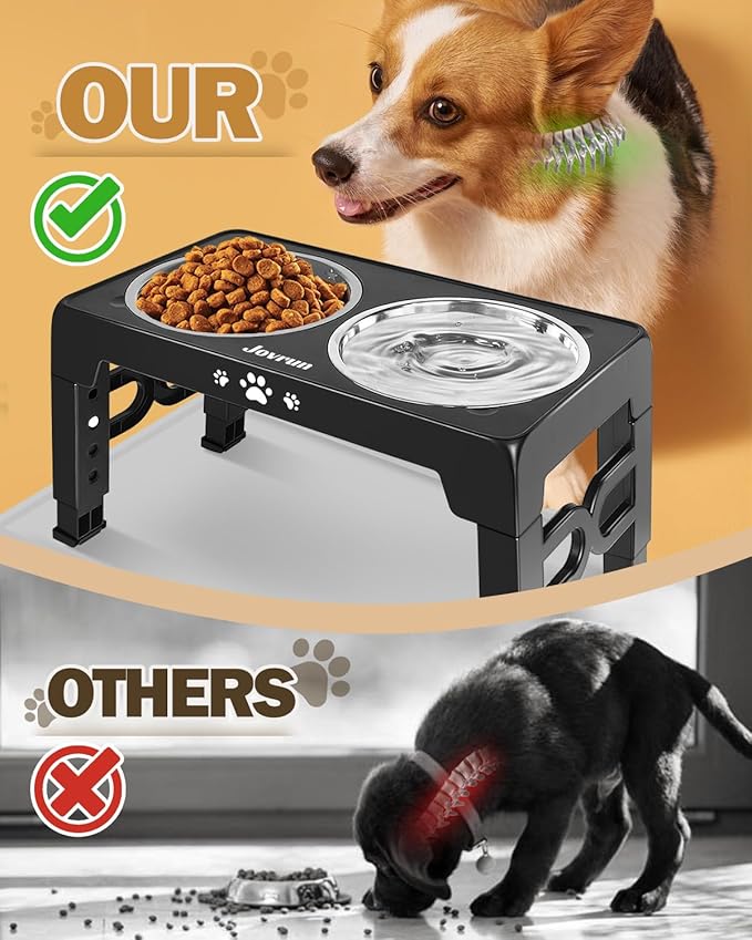 Elevated Dog Bowls, Dog Feeder with Stainless Steel Dishes & Slow Feeder Bowl, 5 Heights Adjustable Raised Stand for Medium Large, Food Dishes with Non-Slip Feet