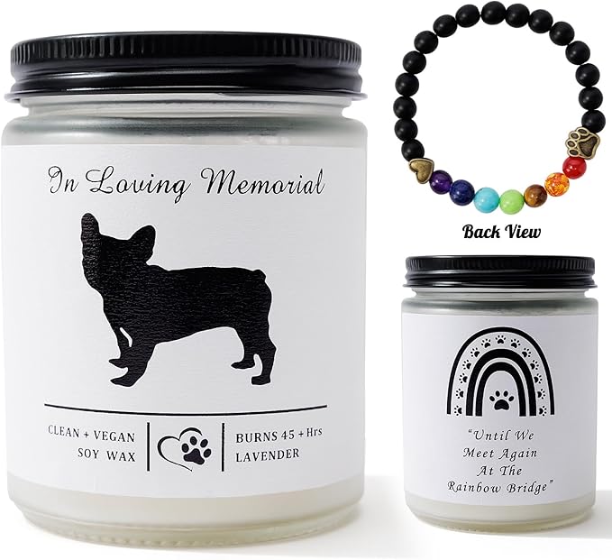Soy Wax Scented Dog Memorial Candle, Loss of Dog Gift Candle, Dog Sympathy Candle, Dog Memorial Gifts for Loss of Dog, Thoughtful Sympathy, Remembrance - 7 Ounces (French Bulldog)