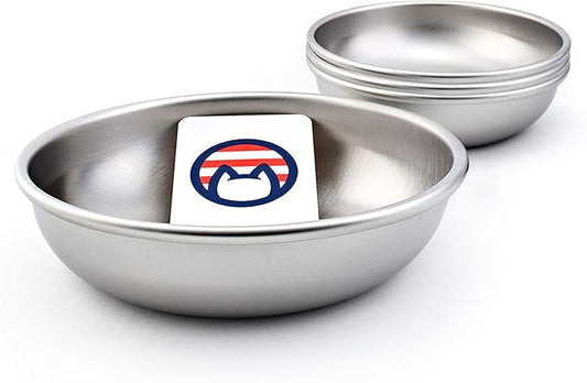 Stainless Steel Cat Bowls for Food & Water by Americat – Made in USA – Dishwasher Safe, Human Grade, Whisker Friendly Dishes (4 Bowls)