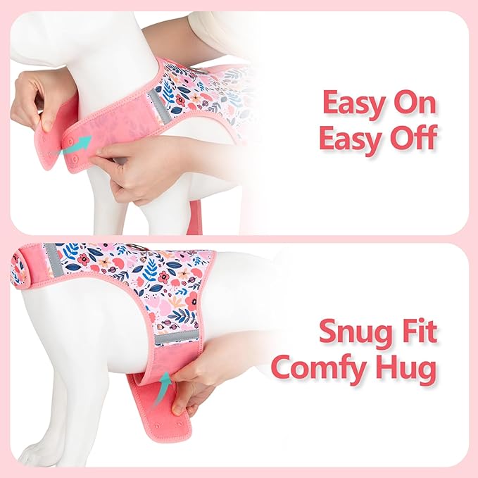 Dog Harness for Small Sized Dog,Hook-and-Loop Easy On/Off, Reflective Adjustable Soft Mesh Vest for Puppy (Pink Floral Print,XS)