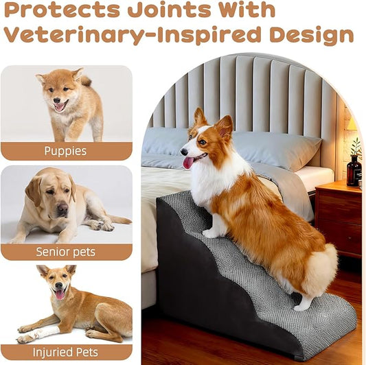 Makigued Dog Stairs for Small Dogs and Cats, 20" H 4 Steps Pet Steps Ramp for High Bed, Couch, Sofa, Waterproof Pet Stairs with Removable Washable Cover, Non-Slip Bottom, Light Gray