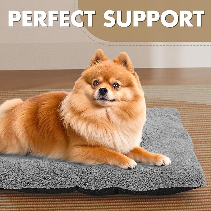 Athena Collection Small Dog Bed, 28 Inches Washable Dog Crate Bed for Small Dogs Puppy Cats Pets, Faux Fir Calming Crate Pad Warming Cozy Soft, Grey