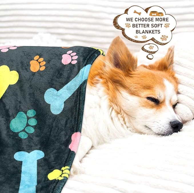 Rezutan Dog Blankets for Large Dogs, Medium Dog Blanket Soft Fluffy Premium Fleece Flannel Throw for Pet Puppy Cat Paw Blanket, Black Grey, 50x60 inch