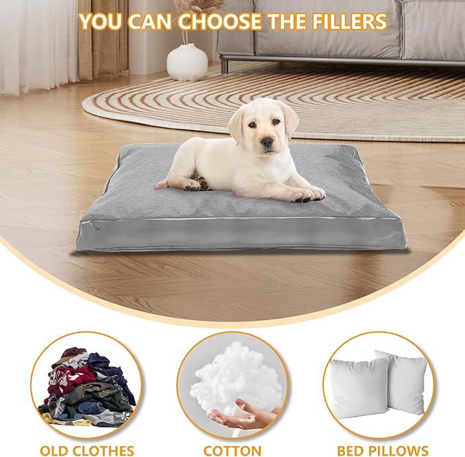 Dog Bed Cover,Heavy Duty Durable Waterproof Fluffy Soft Short Plush Replacement Dog Bed Covers,44" L x 32" W x 4" H Inch Washable Removable Pet Bed Mattress Cover with Zipper.Grey,Cover Only.
