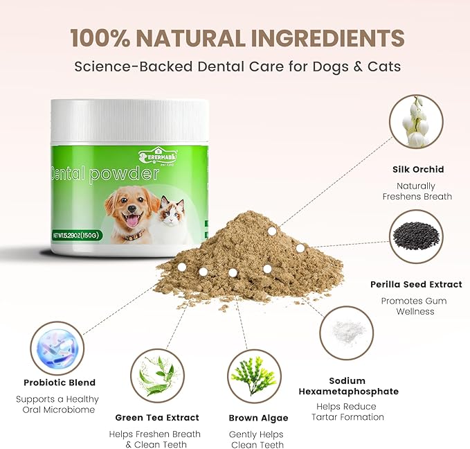 Dog Teeth Cleaning Powder,Dog Dental Powder and Dog Breath Freshener, Teeth Cleaning Made Easy, The Tooth Powder Set Includes Freeze-Dried Teeth Cleaning Treats, Complete Dental Care Solution