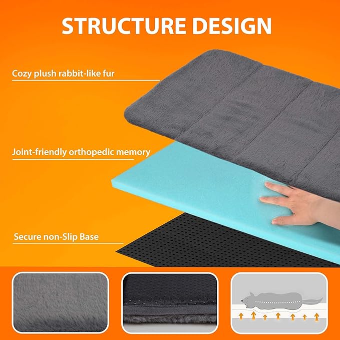 Dog Crate Pad for XX Large Dogs - 47x29 Orthopedic Dog Bed with Memory Foam, Washable Water-Resistant Soft Pet Mat with Non-Slip Bottom, Grey