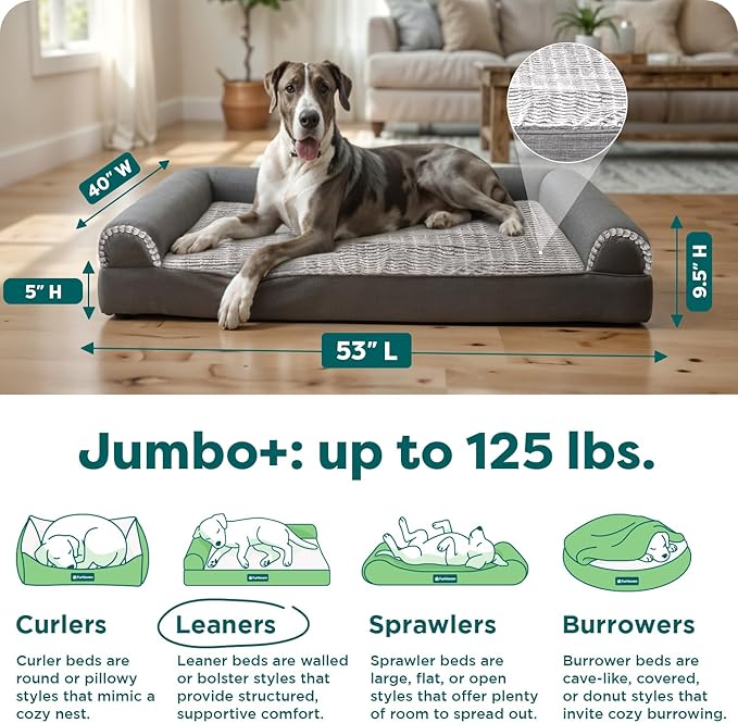 FurHaven Orthopedic Dog Bed For Large Dogs, Sofa Contour Mattress with Solid Orthopedic Foam Slab for Joint Support, Removable Washable Cover, Jumbo Plus/XXL, Faux Fur, Charcoal