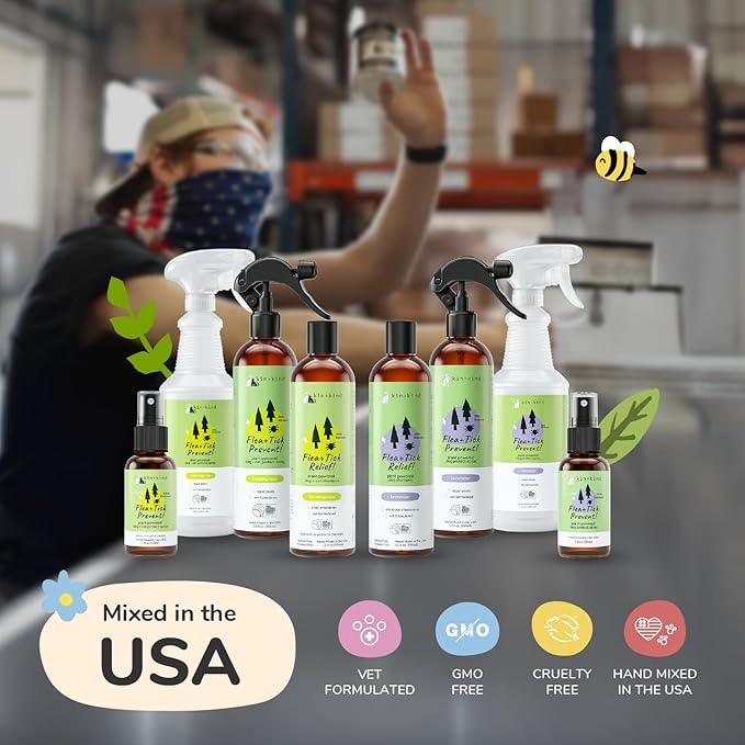 kin+kind Plant Based Flea and Tick Spray for Dogs and Cats – Essential Oil Formula with Lemongrass – Flea and Tick Prevention for Cats, Kittens, Puppies & Dogs - Pet Supplies - Family Safe – 32 fl oz