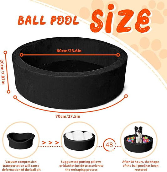 Pet Beds, 27.5 Inch Round Foam Sof Dog Beds，Suitable for Small Dog & Cat Play in The Ball Pit，Black - Ideal for Puppies and Kittens（Balls Not Included）...